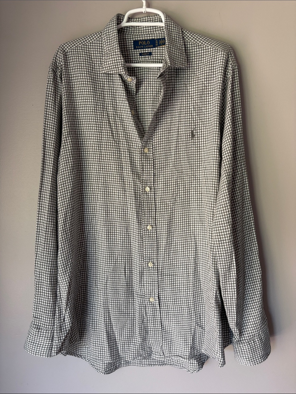 POLO RALPH LAUREN Men’s Grey Gingham Long Sleeve Button Down